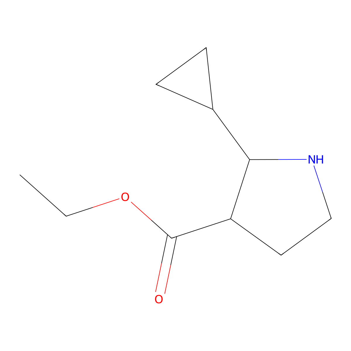 rac-ethyl (2R,3S)-2-cyclopropylpyrrolidine-3-carboxylate molecular structure, CAS 2580100-49-6
