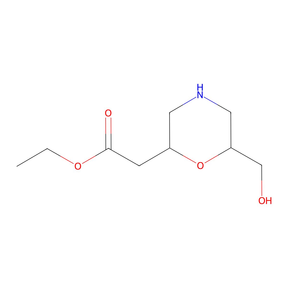 rac-ethyl 2-[(2R,6R)-6-(hydroxymethyl)morpholin-2-yl]acetate molecular structure, CAS 2580100-51-0