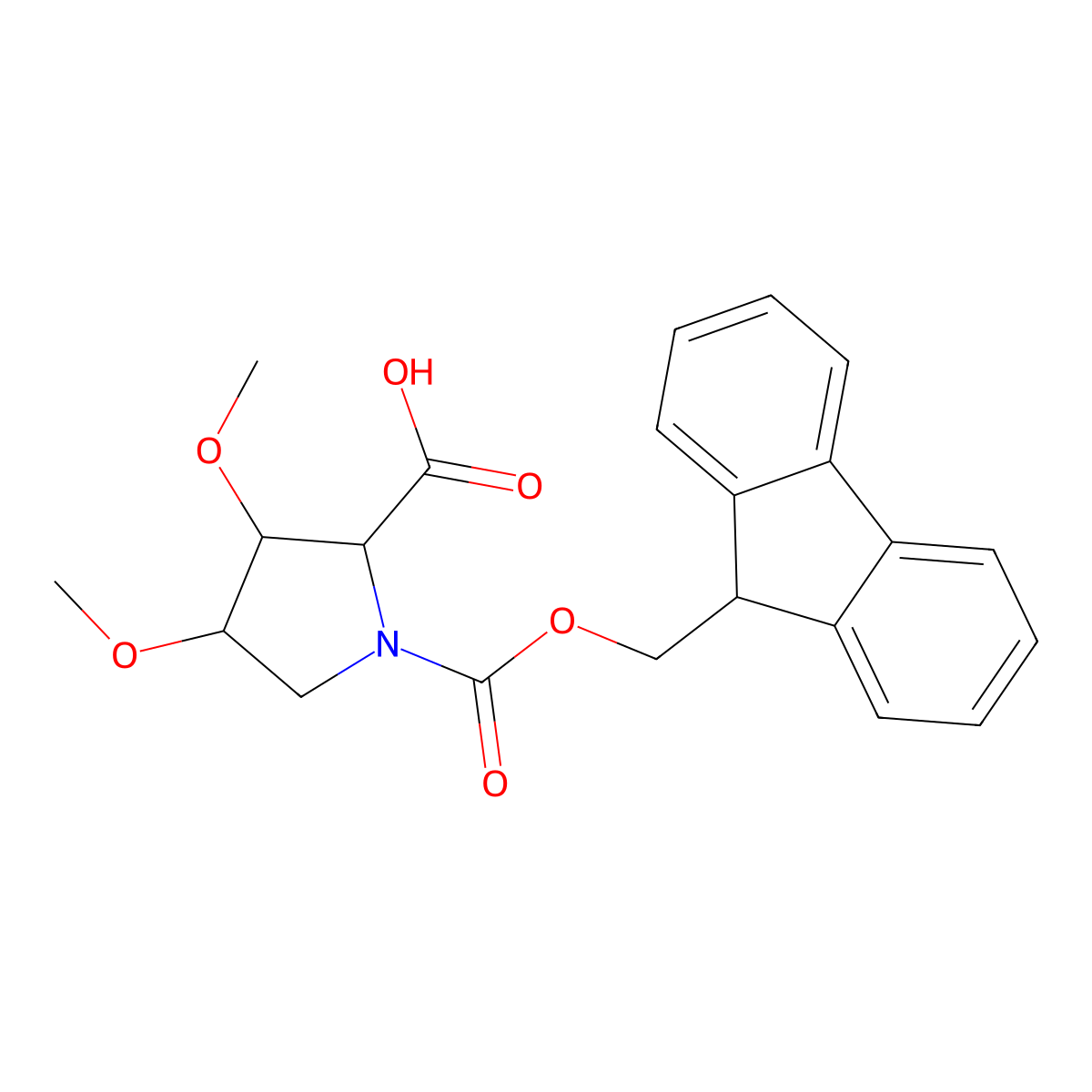 (2R,3S,4R)-1-(9H-fluoren-9-ylmethoxycarbonyl)-3,4-dimethoxypyrrolidine-2-carboxylic acid molecular structure, CAS 2580100-53-2