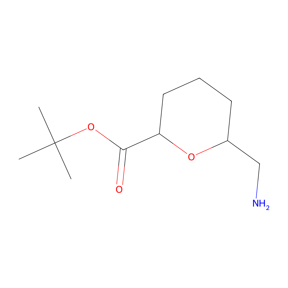 rac-tert-butyl (2R,6S)-6-(aminomethyl)oxane-2-carboxylate molecular structure, CAS 2580100-57-6