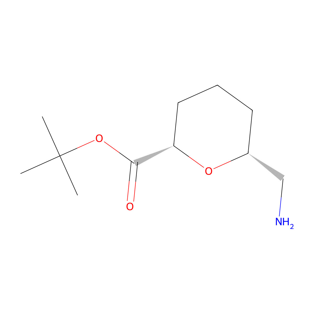 rac-tert-butyl (2R,6S)-6-(aminomethyl)oxane-2-carboxylate molecular structure, CAS 2580100-57-6