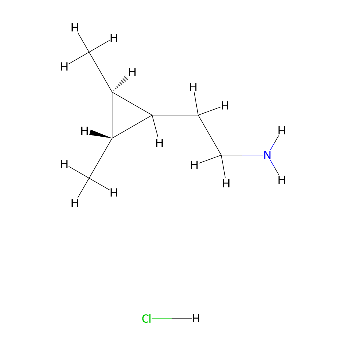 rac-2-[(2R,3R)-2,3-dimethylcyclopropyl]ethan-1-aminehydrochloride,trans molecular structure, CAS 2580100-60-1