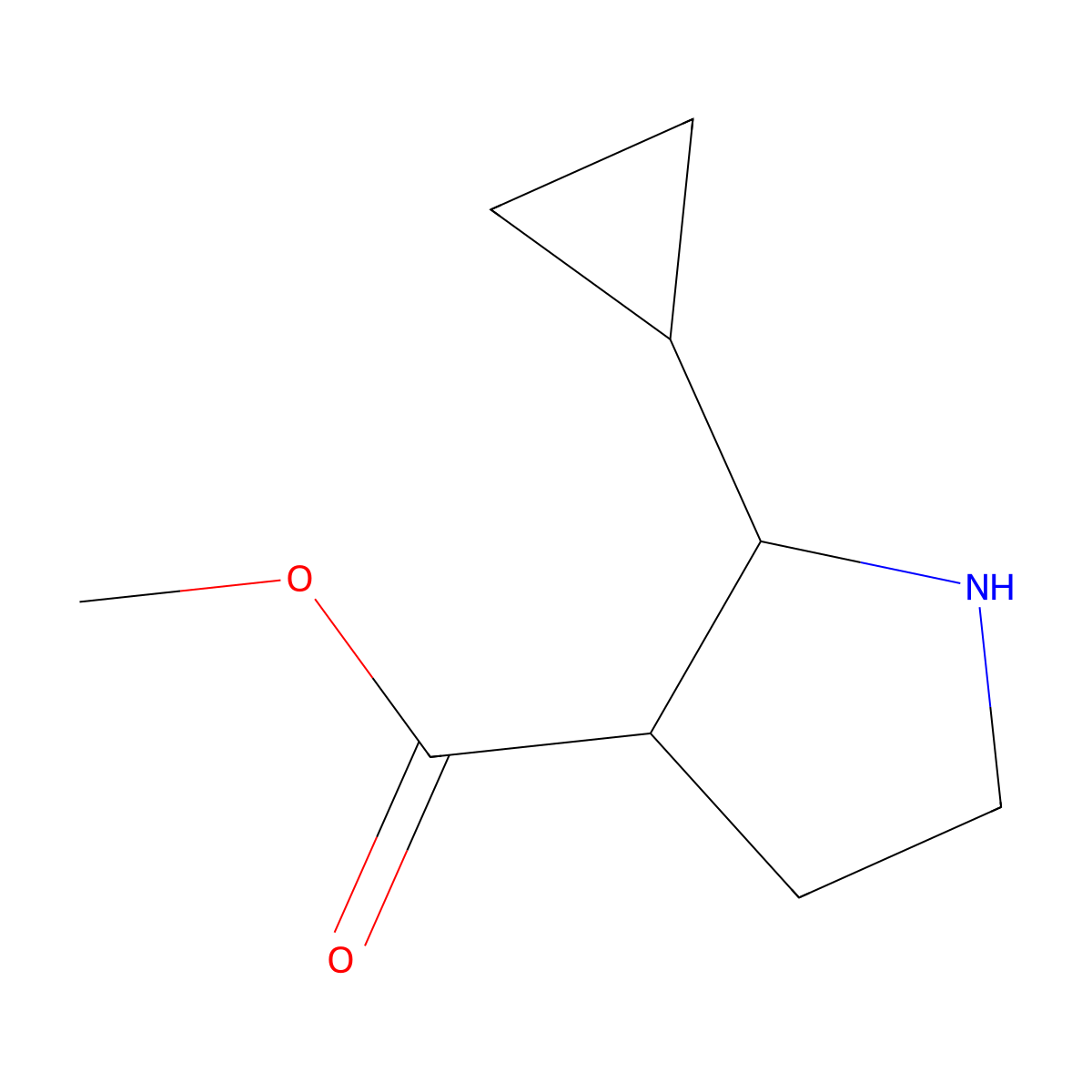 rac-methyl (2R,3S)-2-cyclopropylpyrrolidine-3-carboxylate molecular structure, CAS 2580100-63-4