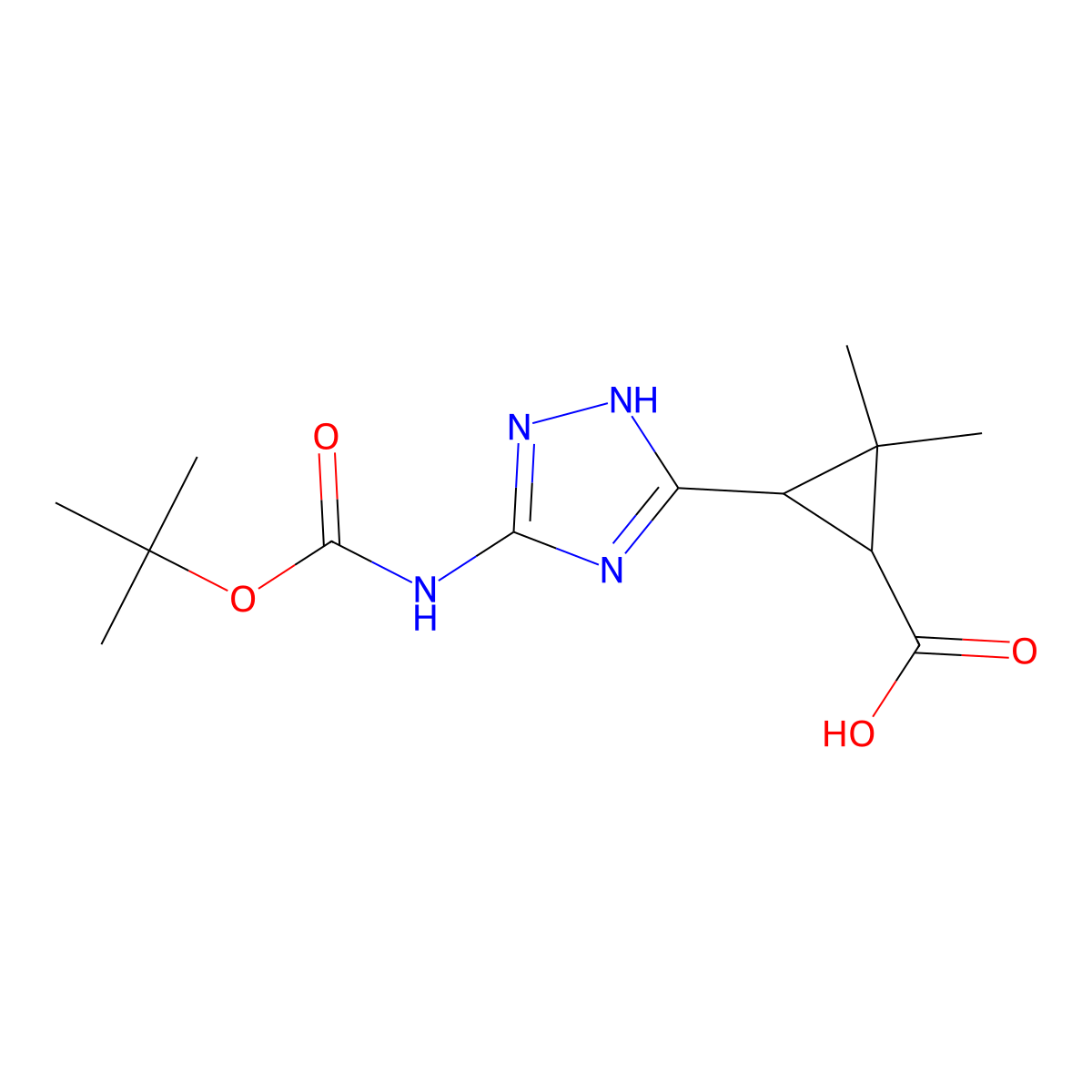 rac-(1R,3S)-3-(5-{[(tert-butoxy)carbonyl]amino}-1H-1,2,4-triazol-3-yl)-2,2-dimethylcyclopropane-1-carboxylic acid molecular structure, CAS 2580100-86-1