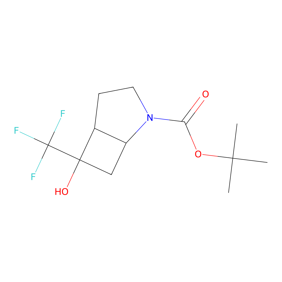 rac-tert-butyl (1R,5R,6S)-6-hydroxy-6-(trifluoromethyl)-2-azabicyclo[3.2.0]heptane-2-carboxylate molecular structure, CAS 2580101-08-0