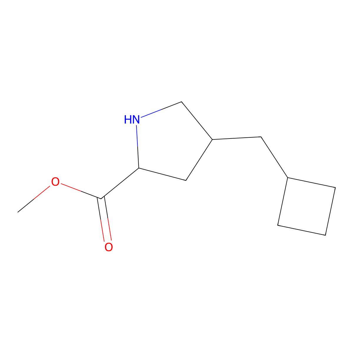 rac-methyl (2R,4R)-4-(cyclobutylmethyl)pyrrolidine-2-carboxylate molecular structure, CAS 2580101-13-7
