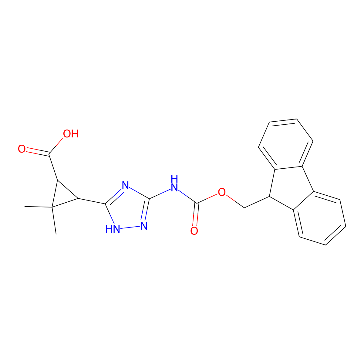 rac-(1R,3S)-3-[5-({[(9H-fluoren-9-yl)methoxy]carbonyl}amino)-1H-1,2,4-triazol-3-yl]-2,2-dimethylcyclopropane-1-carboxylic acid molecular structure, CAS 2580101-59-1