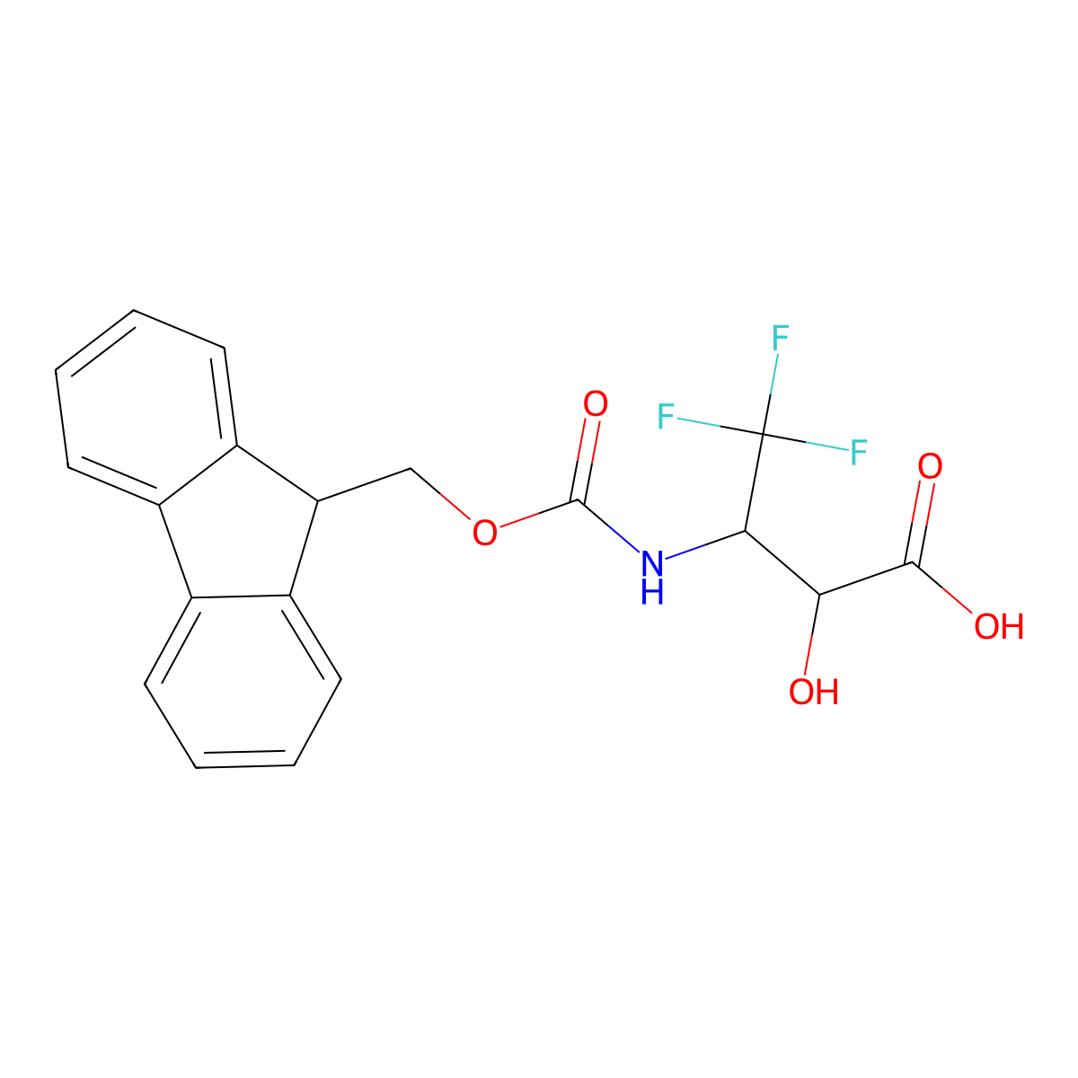 rac-(2R,3S)-3-({[(9H-fluoren-9-yl)methoxy]carbonyl}amino)-4,4,4-trifluoro-2-hydroxybutanoic acid molecular structure, CAS 2580101-64-8