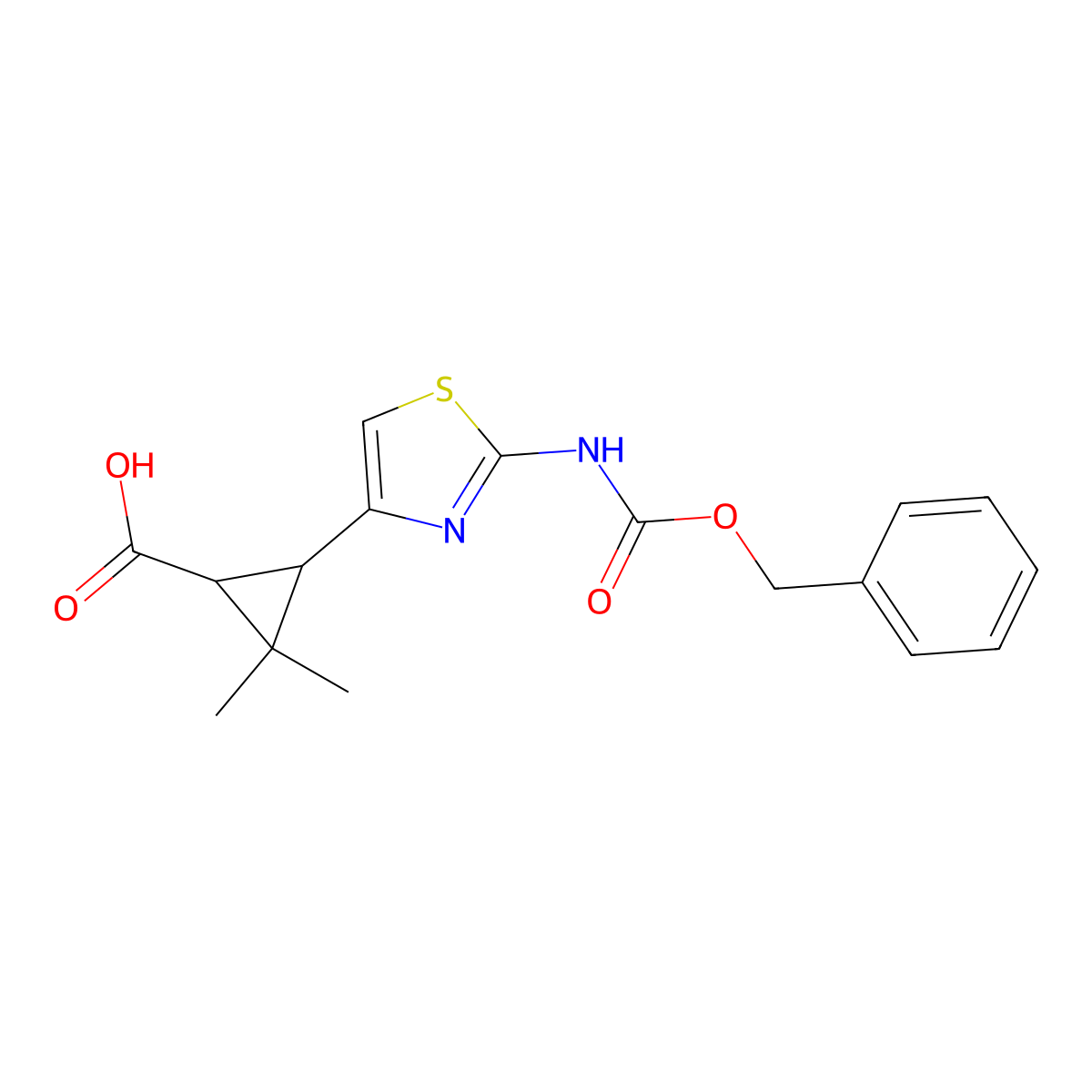 rac-(1R,3S)-3-(2-{[(benzyloxy)carbonyl]amino}-1,3-thiazol-4-yl)-2,2-dimethylcyclopropane-1-carboxylic acid molecular structure, CAS 2580101-68-2