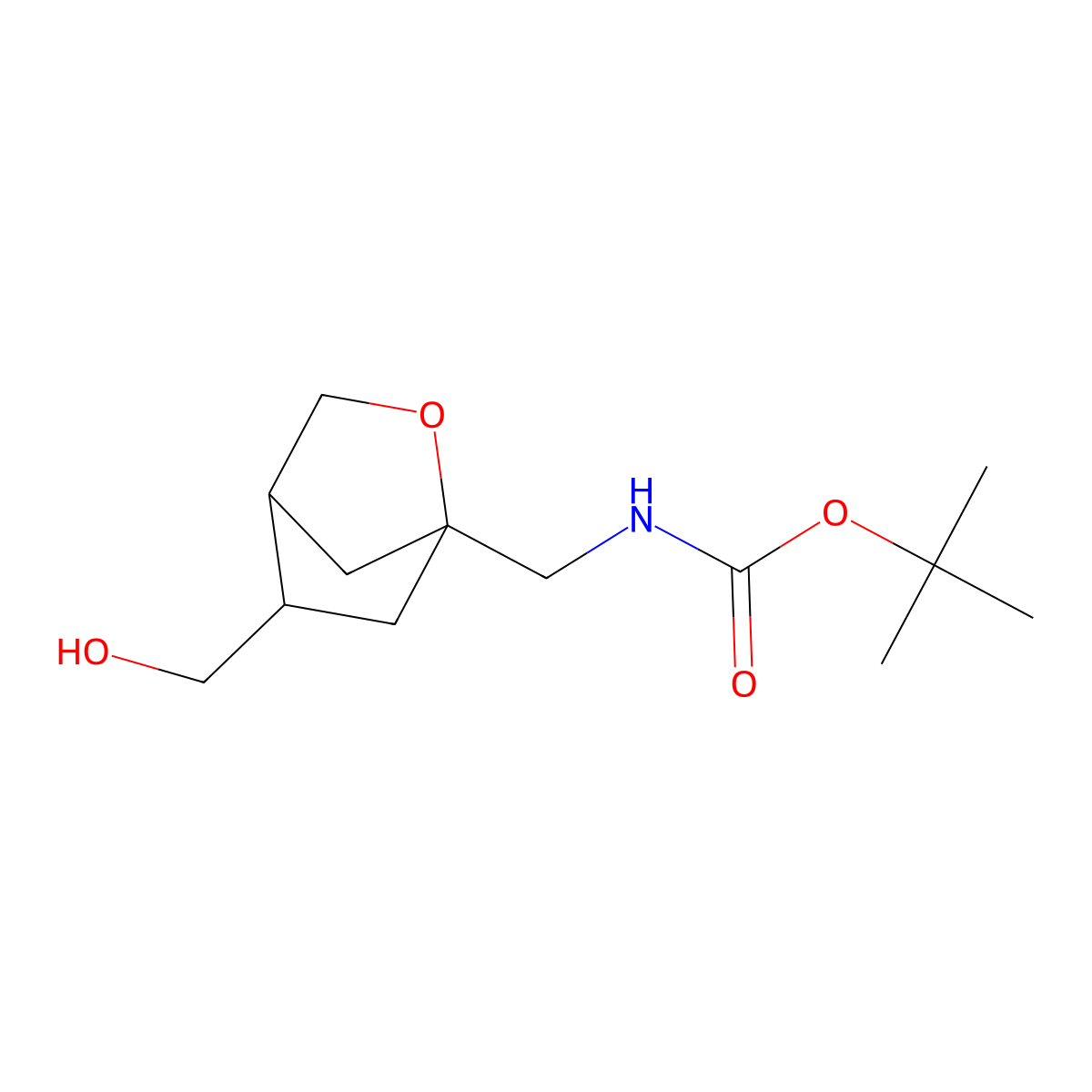 rac-tert-butyl N-{[(1R,4S,5S)-5-(hydroxymethyl)-2-oxabicyclo[2.2.1]heptan-1-yl]methyl}carbamate molecular structure, CAS 2580102-17-4