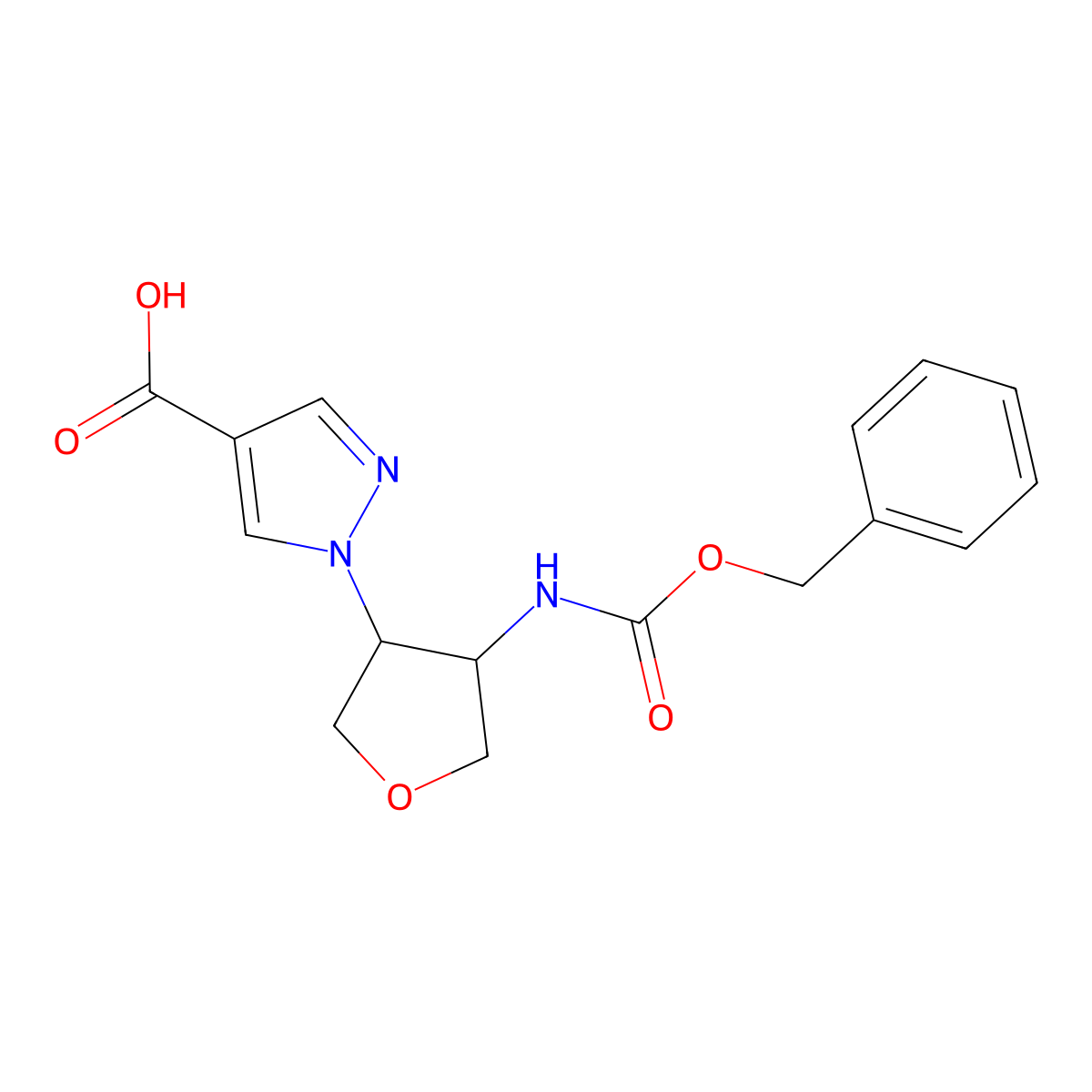 rac-1-[(3R,4S)-4-{[(benzyloxy)carbonyl]amino}oxolan-3-yl]-1H-pyrazole-4-carboxylic acid molecular structure, CAS 2580102-18-5