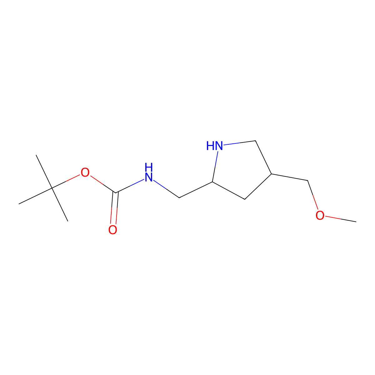 tert-butylN-{[(2S,4S)-4-(methoxymethyl)pyrrolidin-2-yl]methyl}carbamate molecular structure, CAS 2580102-25-4