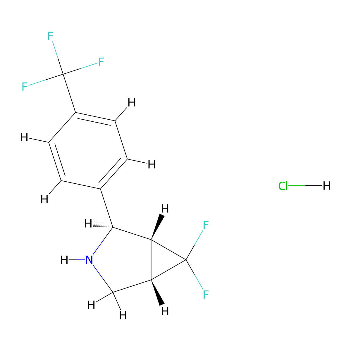 rac-(1R,2R,5S)-6,6-difluoro-2-[4-(trifluoromethyl)phenyl]-3-azabicyclo[3.1.0]hexanehydrochloride molecular structure, CAS 2580102-29-8