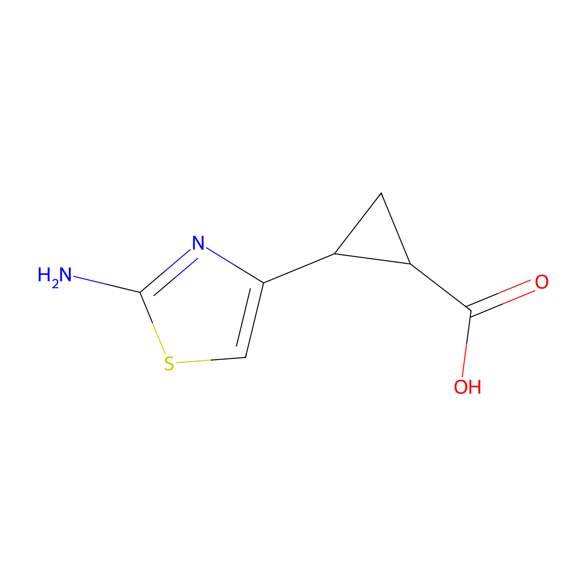 rac-(1R,2R)-2-(2-amino-1,3-thiazol-4-yl)cyclopropane-1-carboxylic acid molecular structure, CAS 2580102-32-3