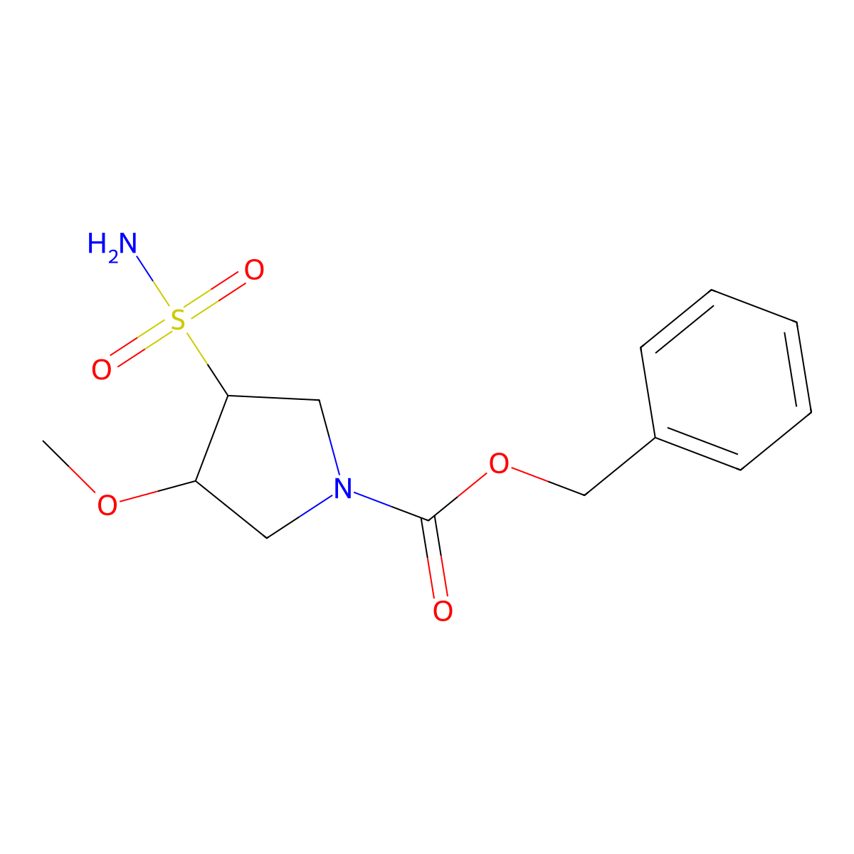 rac-benzyl (3R,4S)-3-methoxy-4-sulfamoylpyrrolidine-1-carboxylate molecular structure, CAS 2580102-37-8