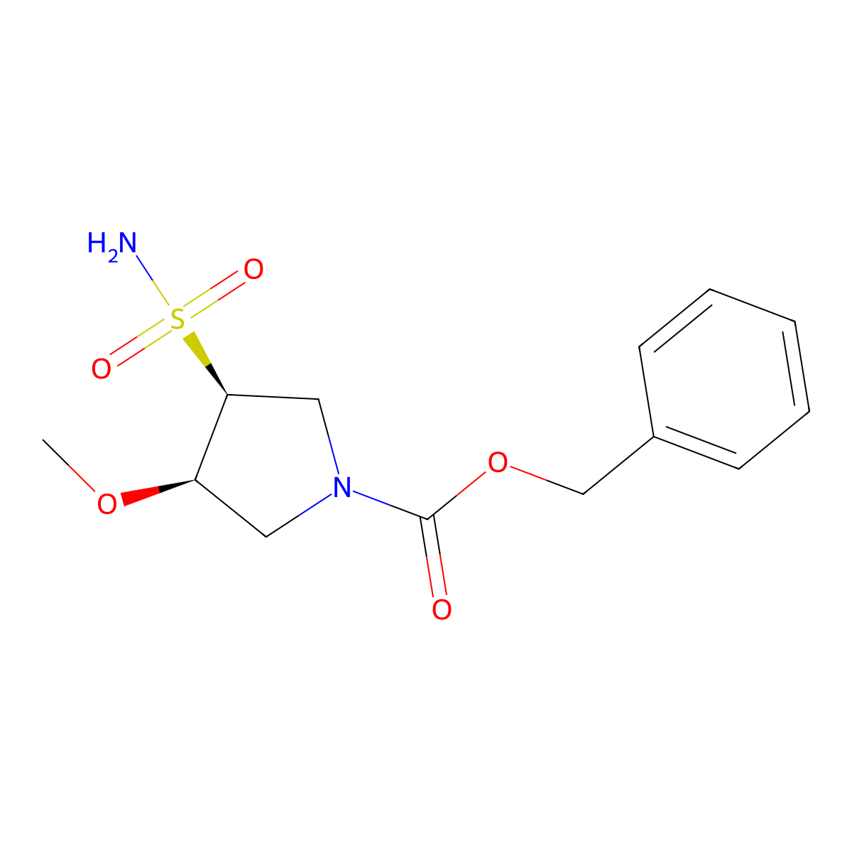 rac-benzyl (3R,4S)-3-methoxy-4-sulfamoylpyrrolidine-1-carboxylate molecular structure, CAS 2580102-37-8
