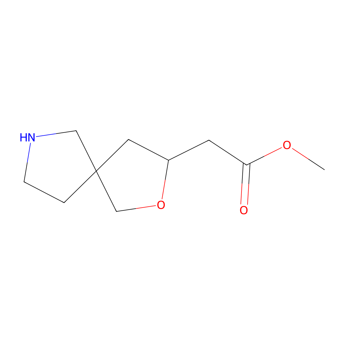 rac-methyl 2-[(3R,5S)-2-oxa-7-azaspiro[4.4]nonan-3-yl]acetate molecular structure, CAS 2580102-55-0