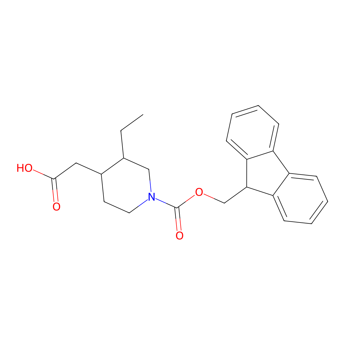 2-[(3R,4S)-3-Ethyl-1-(9H-fluoren-9-ylmethoxycarbonyl)piperidin-4-yl]acetic acid molecular structure, CAS 2580102-56-1