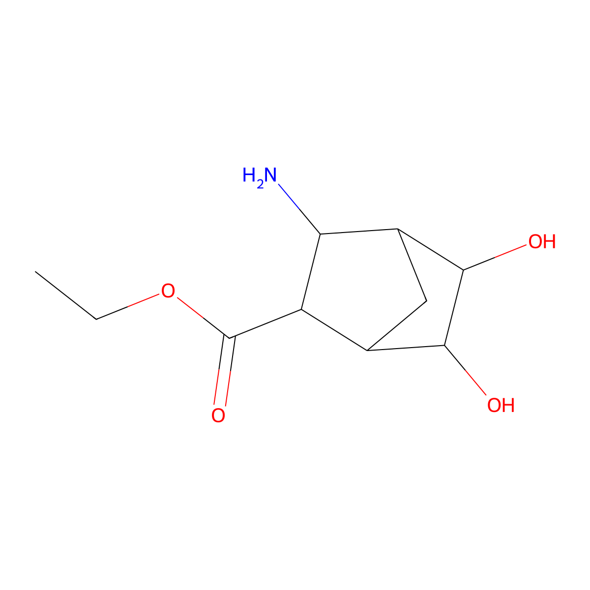 rac-ethyl (1R,2S,3R,4S,5S,6R)-3-amino-5,6-dihydroxybicyclo[2.2.1]heptane-2-carboxylate molecular structure, CAS 2580102-58-3