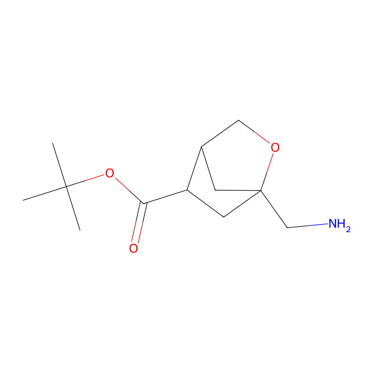 rac-tert-butyl (1R,4R,5R)-1-(aminomethyl)-2-oxabicyclo[2.2.1]heptane-5-carboxylate molecular structure, CAS 2580102-59-4
