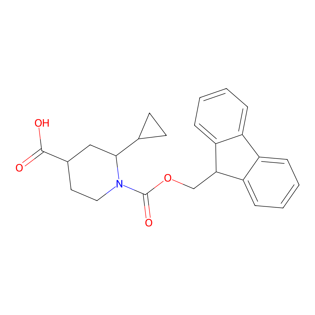 rac-(2R,4R)-2-cyclopropyl-1-{[(9H-fluoren-9-yl)methoxy]carbonyl}piperidine-4-carboxylic acid molecular structure, CAS 2580102-90-3