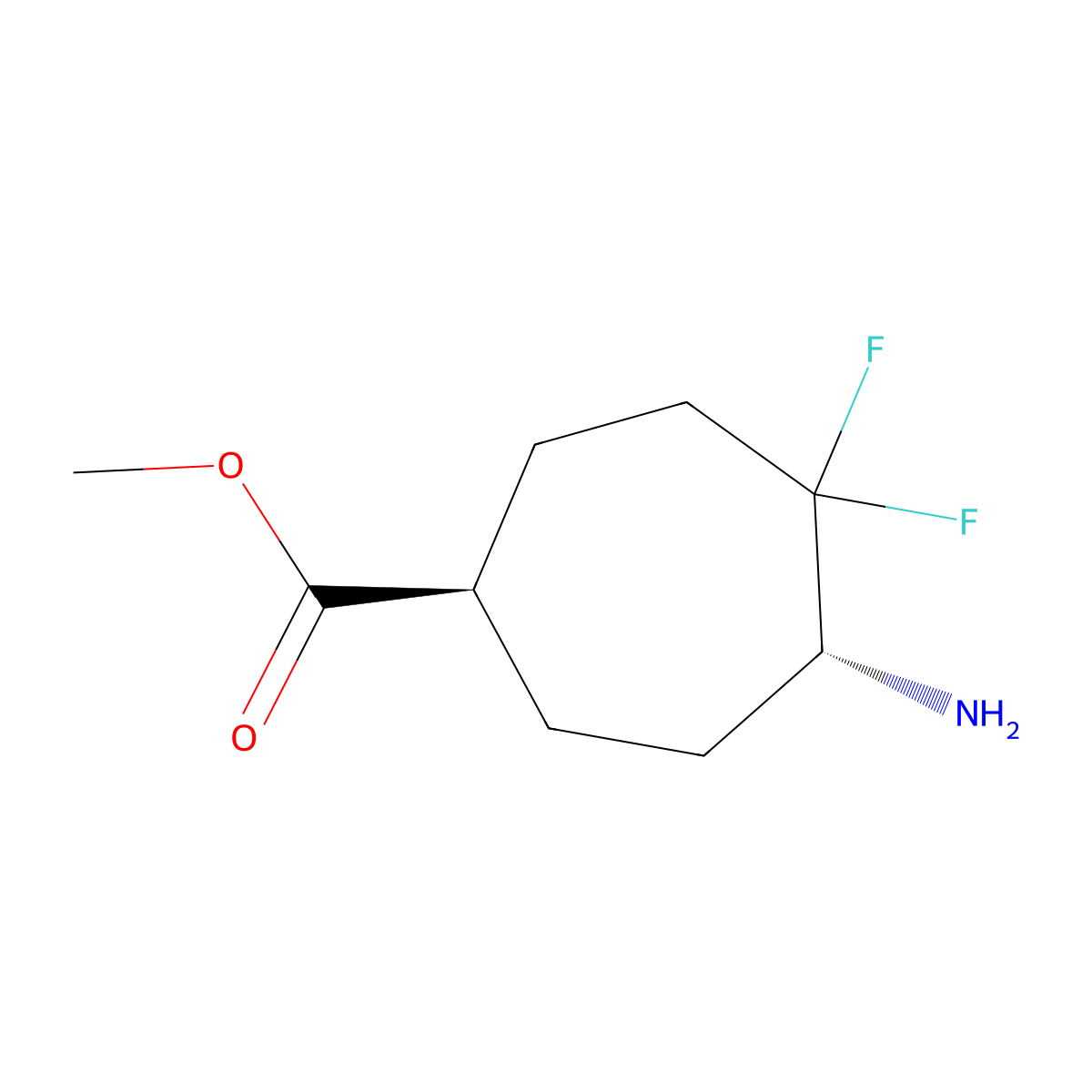 rac-methyl (1R,5R)-5-amino-4,4-difluorocycloheptane-1-carboxylate molecular structure, CAS 2580102-98-1