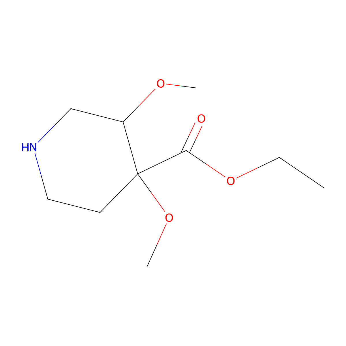 rac-ethyl (3R,4S)-3,4-dimethoxypiperidine-4-carboxylate molecular structure, CAS 2580103-09-7
