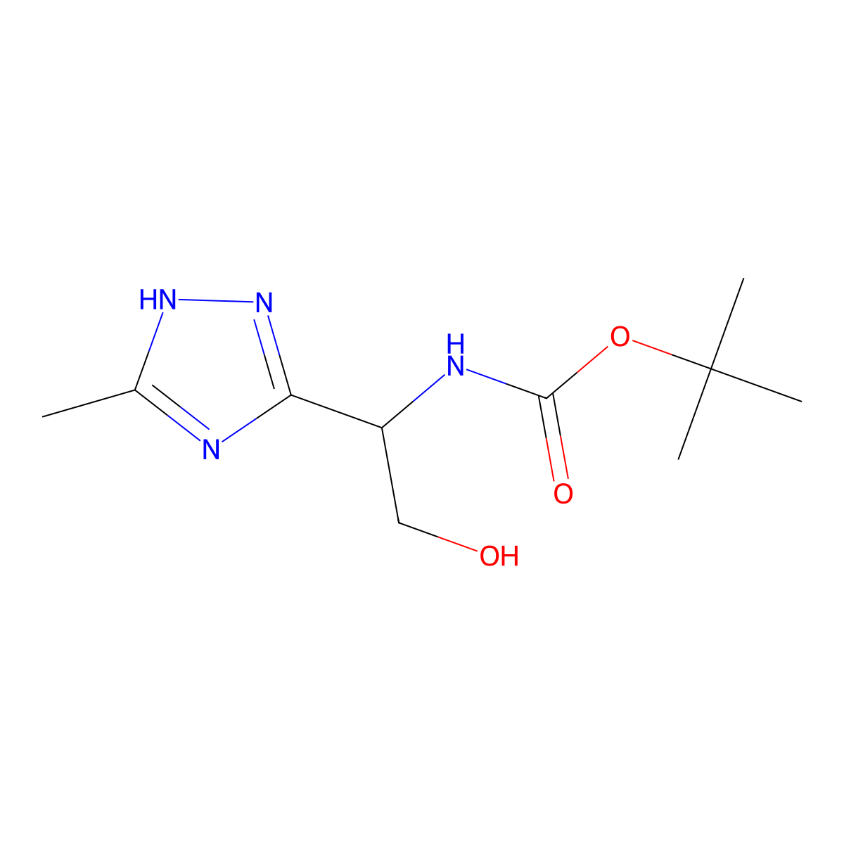 tert-butyl N-[(1S)-2-hydroxy-1-(5-methyl-1H-1,2,4-triazol-3-yl)ethyl]carbamate molecular structure, CAS 2580103-14-4