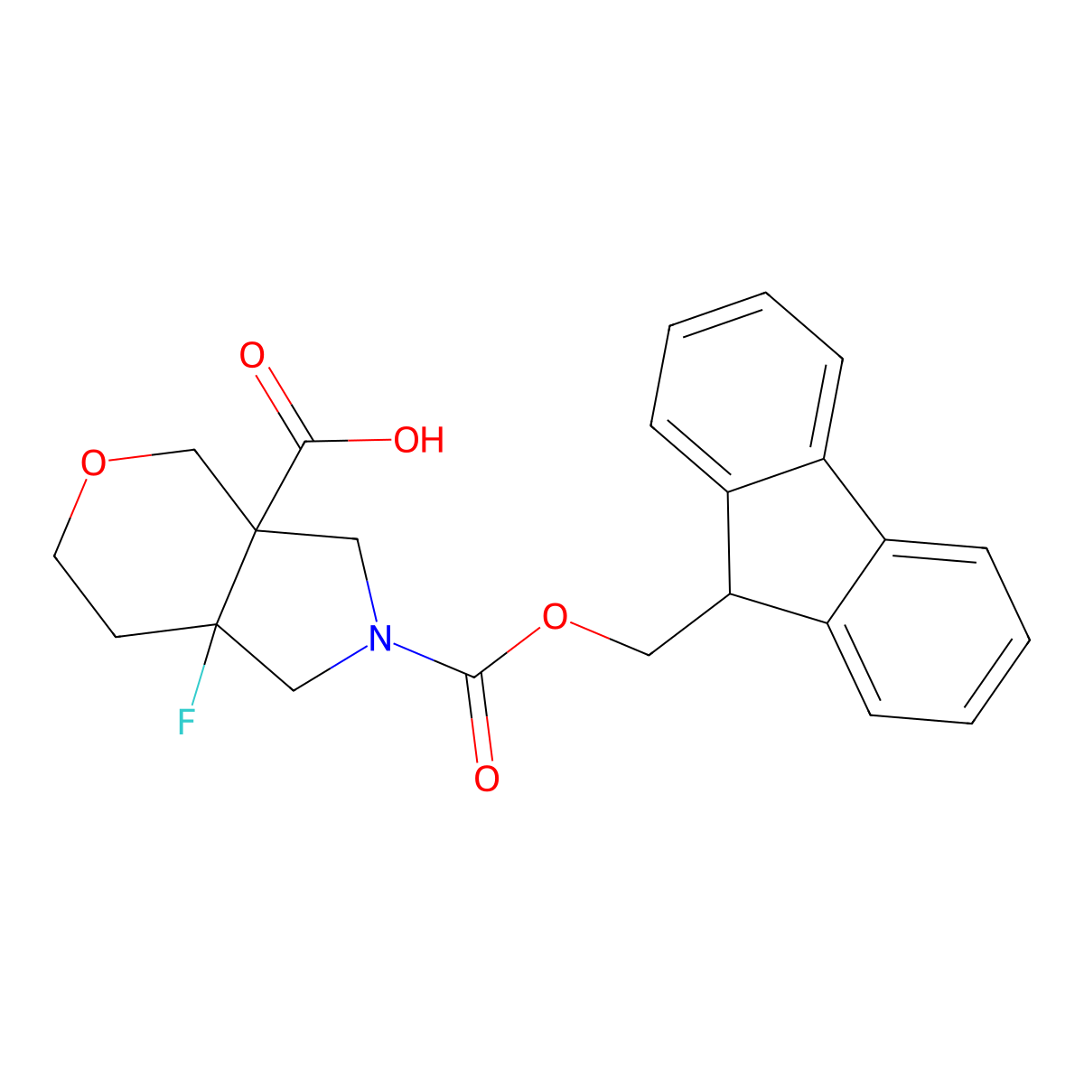 rac-(3aR,7aR)-2-{[(9H-fluoren-9-yl)methoxy]carbonyl}-7a-fluoro-octahydropyrano[3,4-c]pyrrole-3a-carboxylic acid molecular structure, CAS 2580103-16-6
