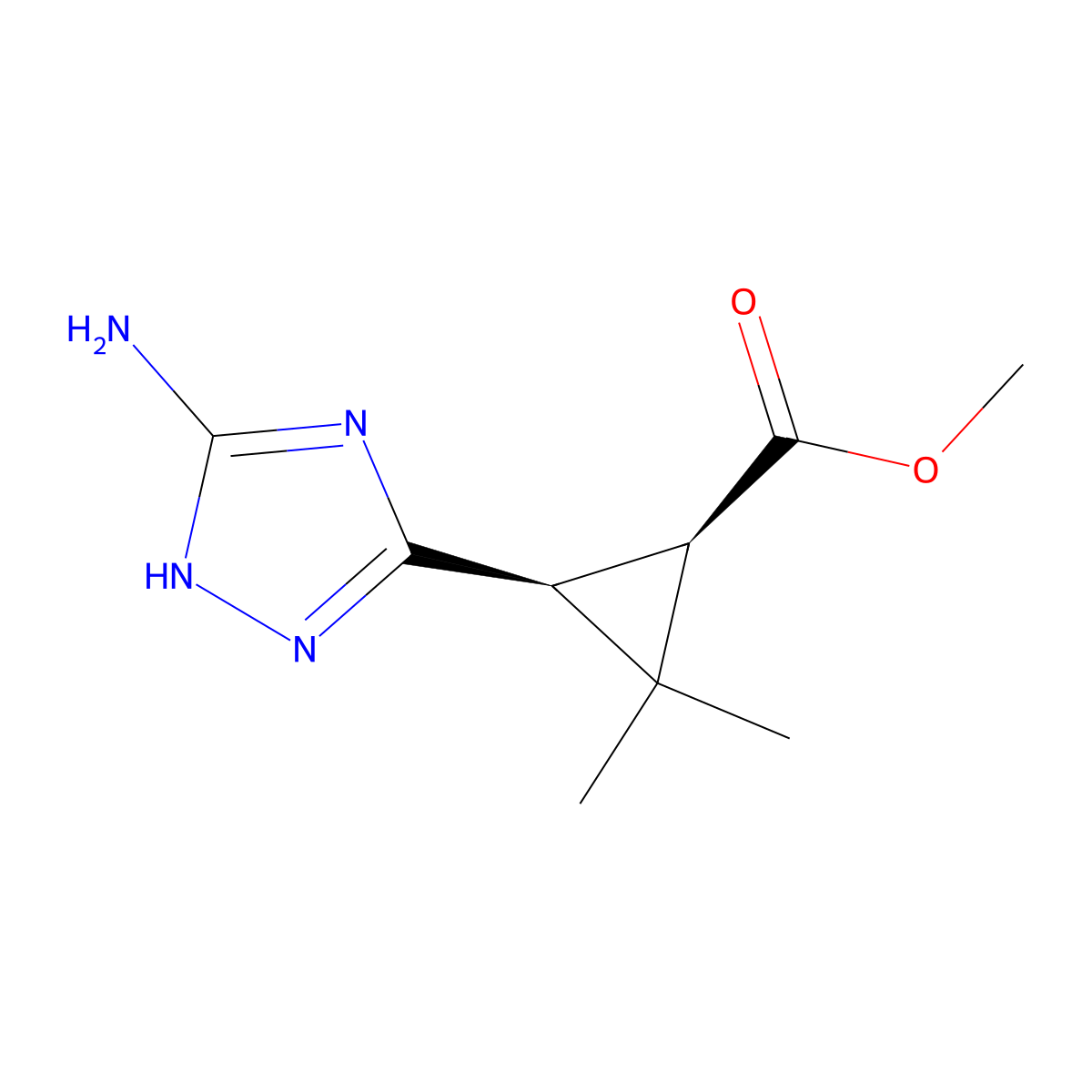 rac-methyl (1R,3S)-3-(5-amino-1H-1,2,4-triazol-3-yl)-2,2-dimethylcyclopropane-1-carboxylate molecular structure, CAS 2580103-18-8