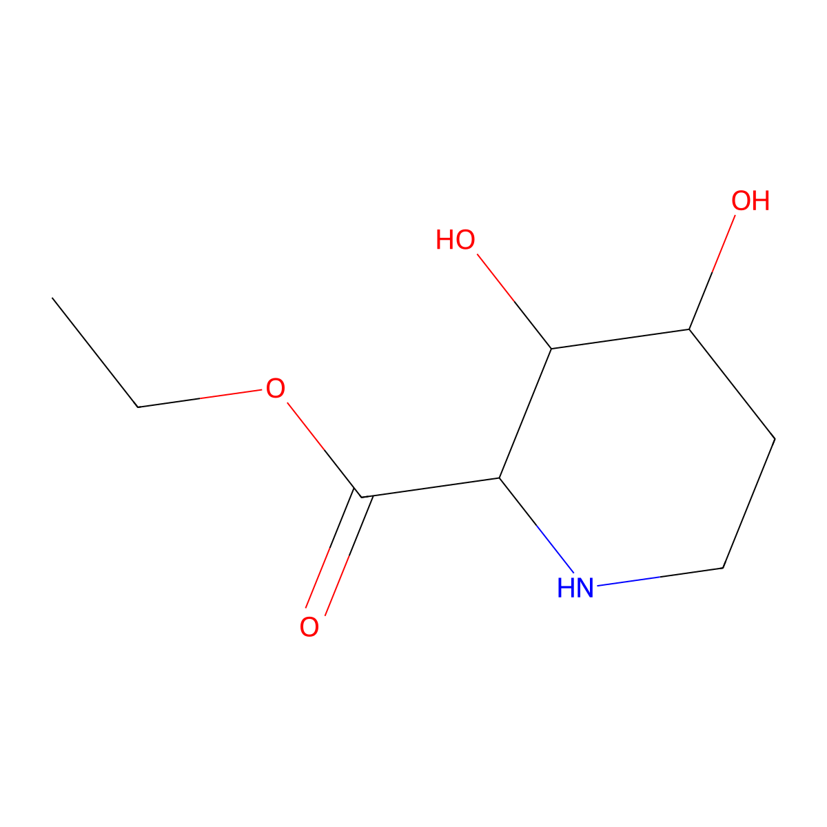 rac-ethyl (2R,3R,4S)-3,4-dihydroxypiperidine-2-carboxylate molecular structure, CAS 2580103-25-7
