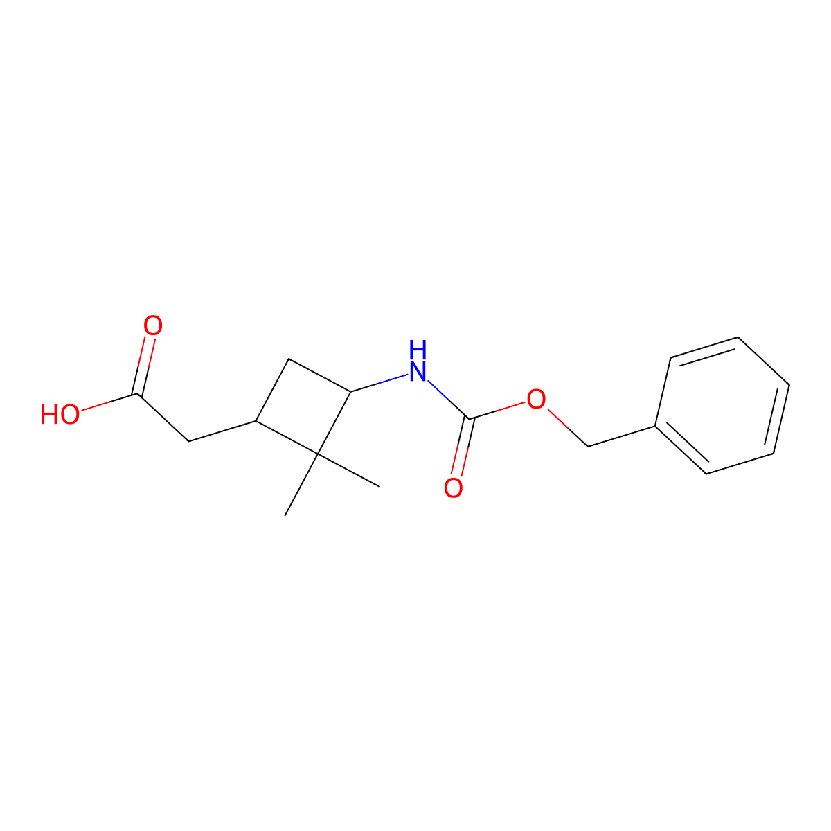 rac-2-[(1R,3R)-3-{[(benzyloxy)carbonyl]amino}-2,2-dimethylcyclobutyl]acetic acid molecular structure, CAS 2580103-39-3