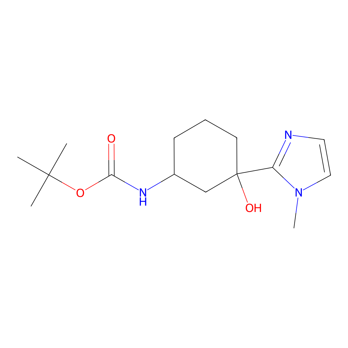 rac-tert-butyl N-[(1R,3S)-3-hydroxy-3-(1-methyl-1H-imidazol-2-yl)cyclohexyl]carbamate molecular structure, CAS 2580103-51-9