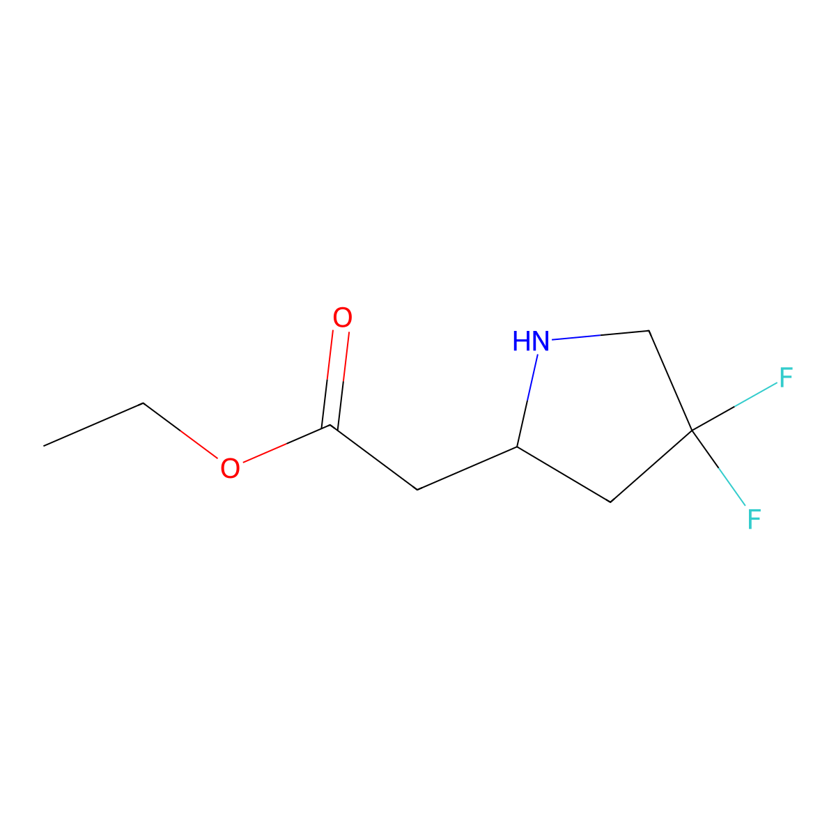 ethyl 2-[(2R)-4,4-difluoropyrrolidin-2-yl]acetate molecular structure, CAS 2580103-66-6