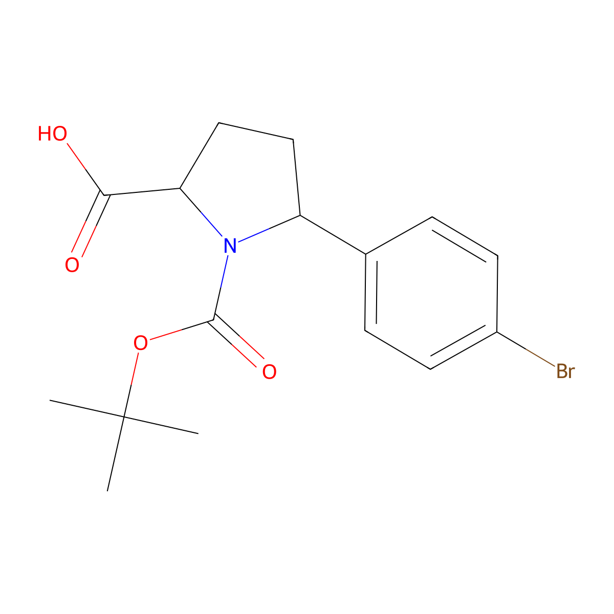 (2S,5R)-5-(4-bromophenyl)-1-[(tert-butoxy)carbonyl]pyrrolidine-2-carboxylic acid molecular structure, CAS 2580104-01-2