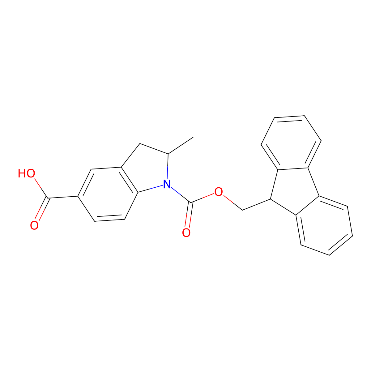 (2R)-1-{[(9H-fluoren-9-yl)methoxy]carbonyl}-2-methyl-2,3-dihydro-1H-indole-5-carboxylic acid molecular structure, CAS 2580104-09-0