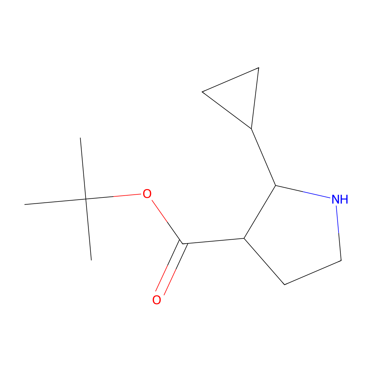 rac-tert-butyl (2R,3S)-2-cyclopropylpyrrolidine-3-carboxylate molecular structure, CAS 2580104-10-3