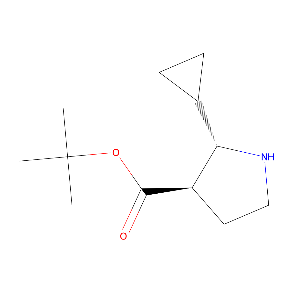 rac-tert-butyl (2R,3S)-2-cyclopropylpyrrolidine-3-carboxylate molecular structure, CAS 2580104-10-3