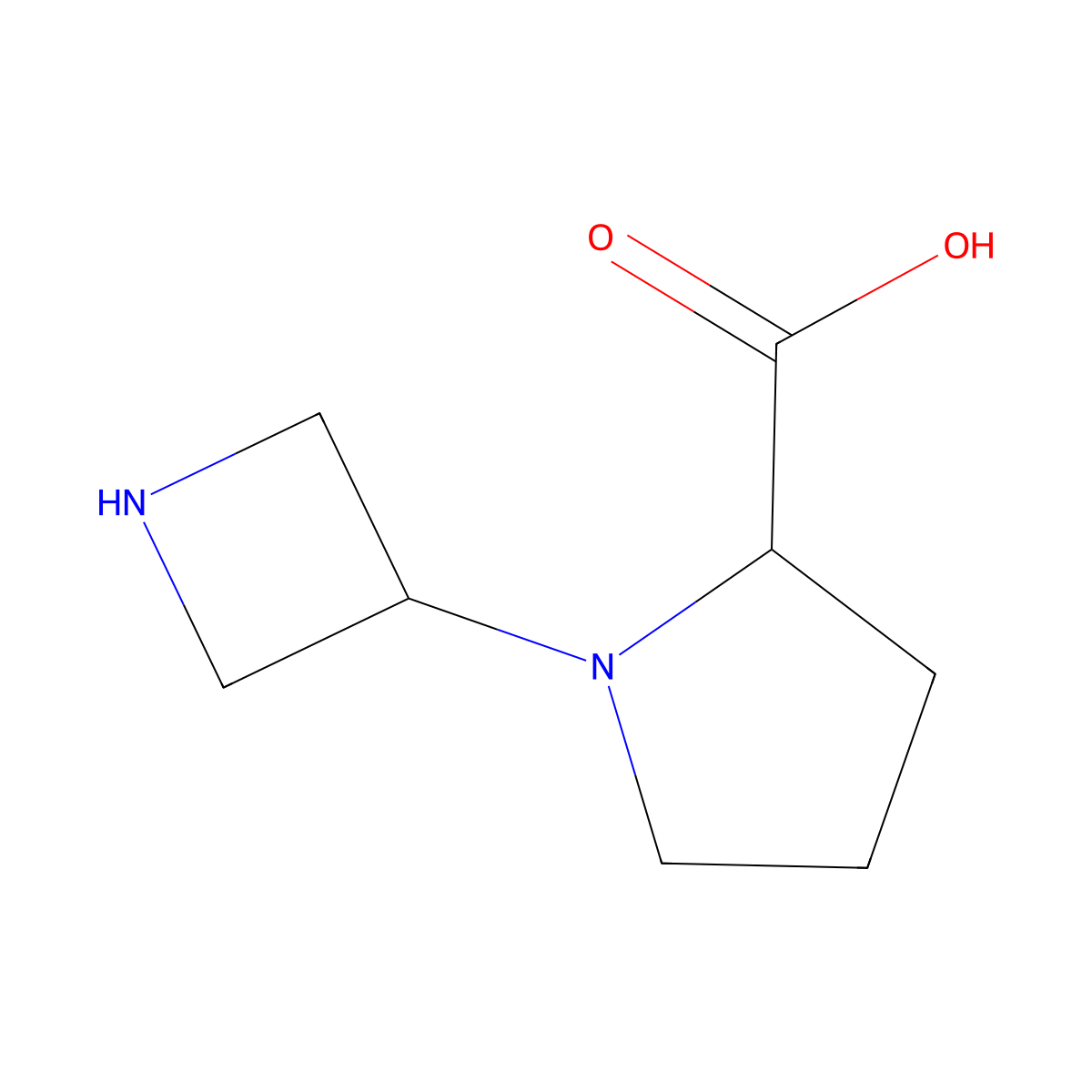 (2R)-1-(azetidin-3-yl)pyrrolidine-2-carboxylic acid molecular structure, CAS 2580104-13-6