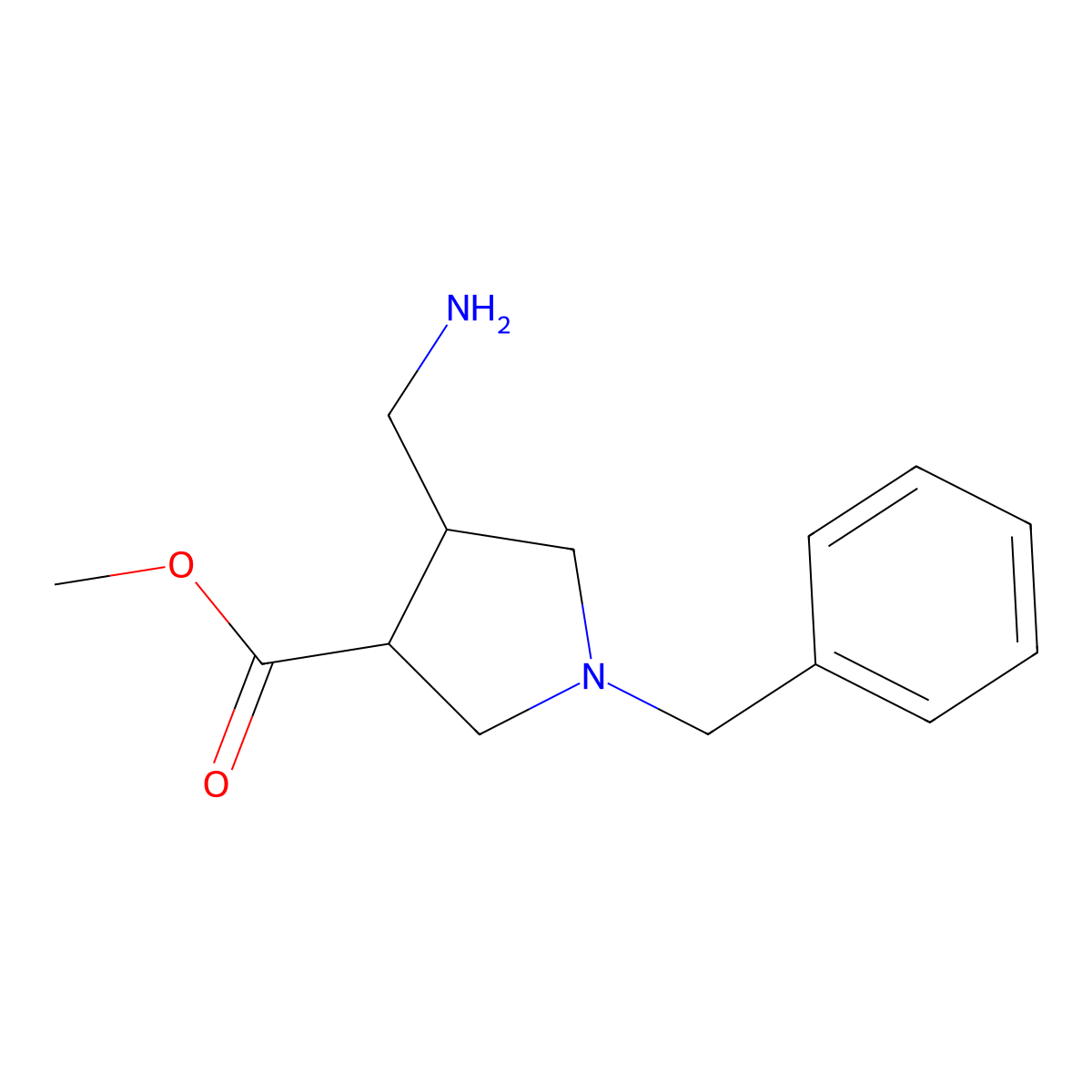 rac-methyl (3R,4S)-4-(aminomethyl)-1-benzylpyrrolidine-3-carboxylate molecular structure, CAS 2580104-19-2
