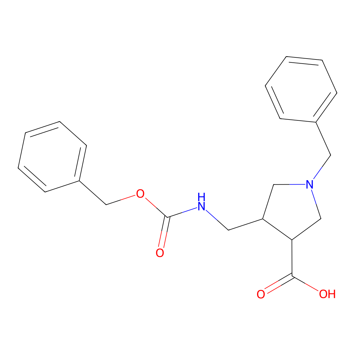 rac-(3R,4S)-1-benzyl-4-({[(benzyloxy)carbonyl]amino}methyl)pyrrolidine-3-carboxylic acid molecular structure, CAS 2580104-23-8