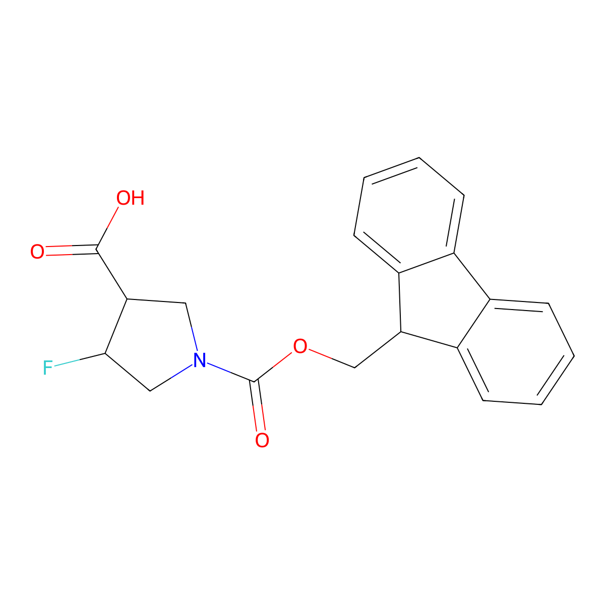 rac-(3R,4R)-1-{[(9H-fluoren-9-yl)methoxy]carbonyl}-4-fluoropyrrolidine-3-carboxylicacid,trans molecular structure, CAS 2580104-38-5
