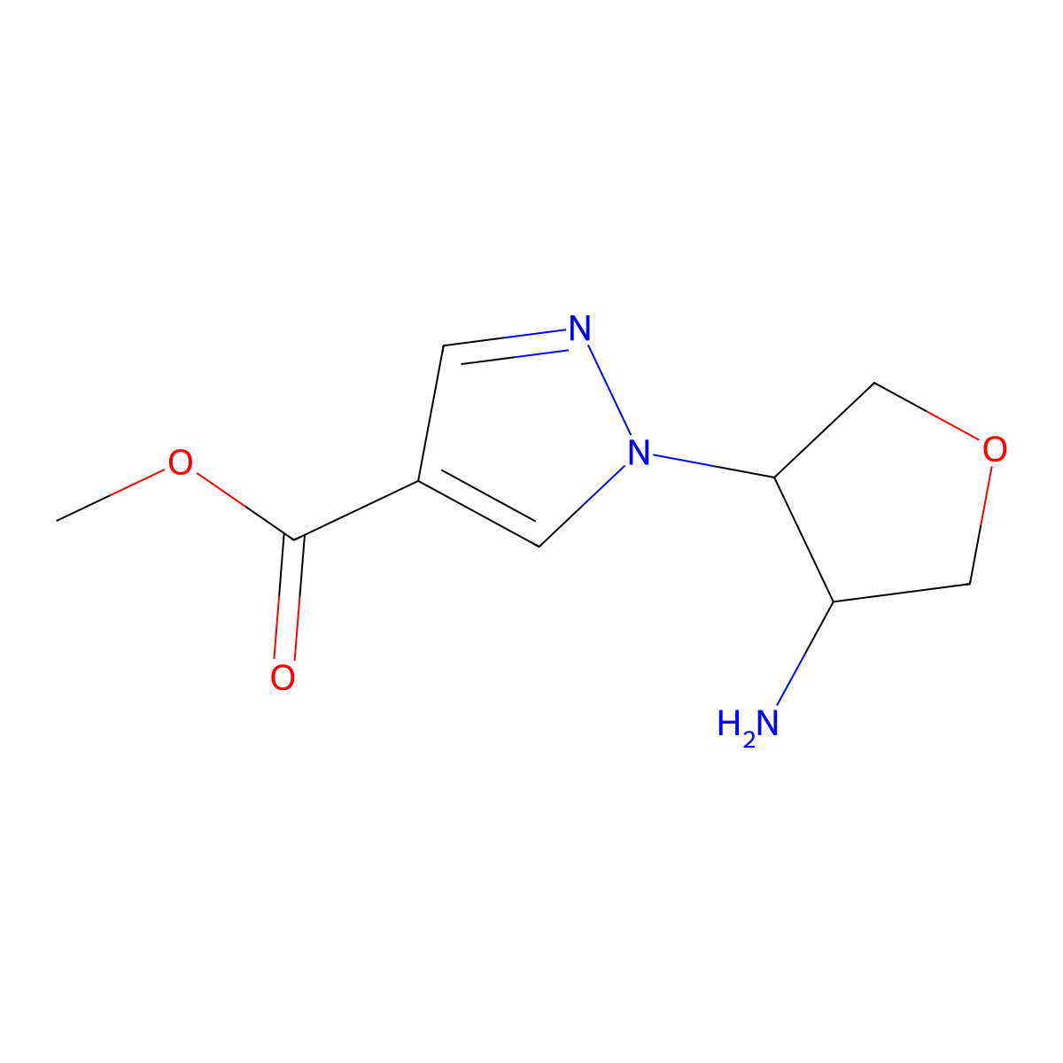 rac-methyl 1-[(3R,4S)-4-aminooxolan-3-yl]-1H-pyrazole-4-carboxylate molecular structure, CAS 2580113-06-8