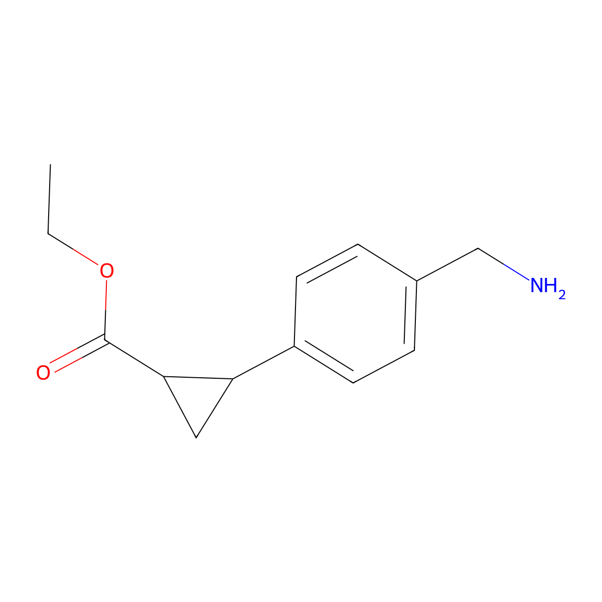 rac-ethyl (1R,2R)-2-[4-(aminomethyl)phenyl]cyclopropane-1-carboxylate molecular structure, CAS 2580113-23-9