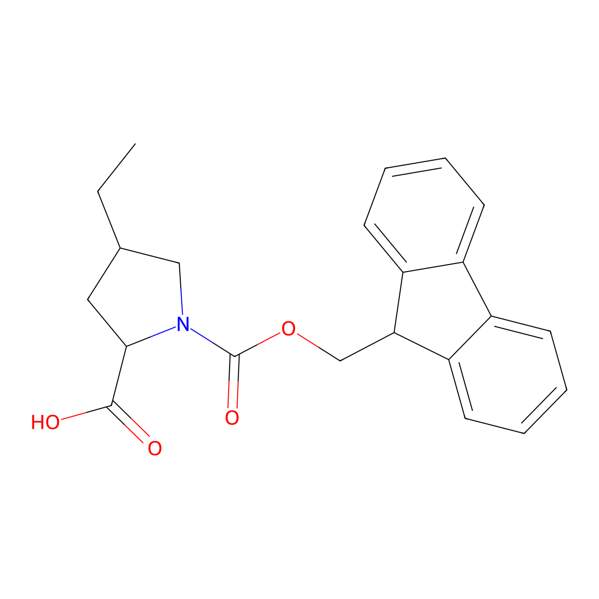 rac-(2R,4R)-4-ethyl-1-{[(9H-fluoren-9-yl)methoxy]carbonyl}pyrrolidine-2-carboxylic acid molecular structure, CAS 2580113-35-3