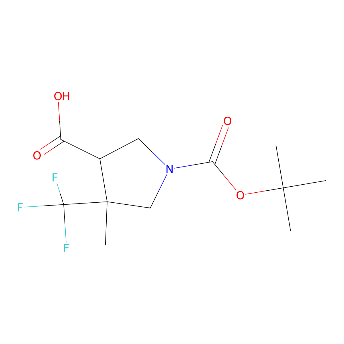 rac-(3R,4R)-1-[(tert-butoxy)carbonyl]-4-methyl-4-(trifluoromethyl)pyrrolidine-3-carboxylic acid molecular structure, CAS 2580113-39-7