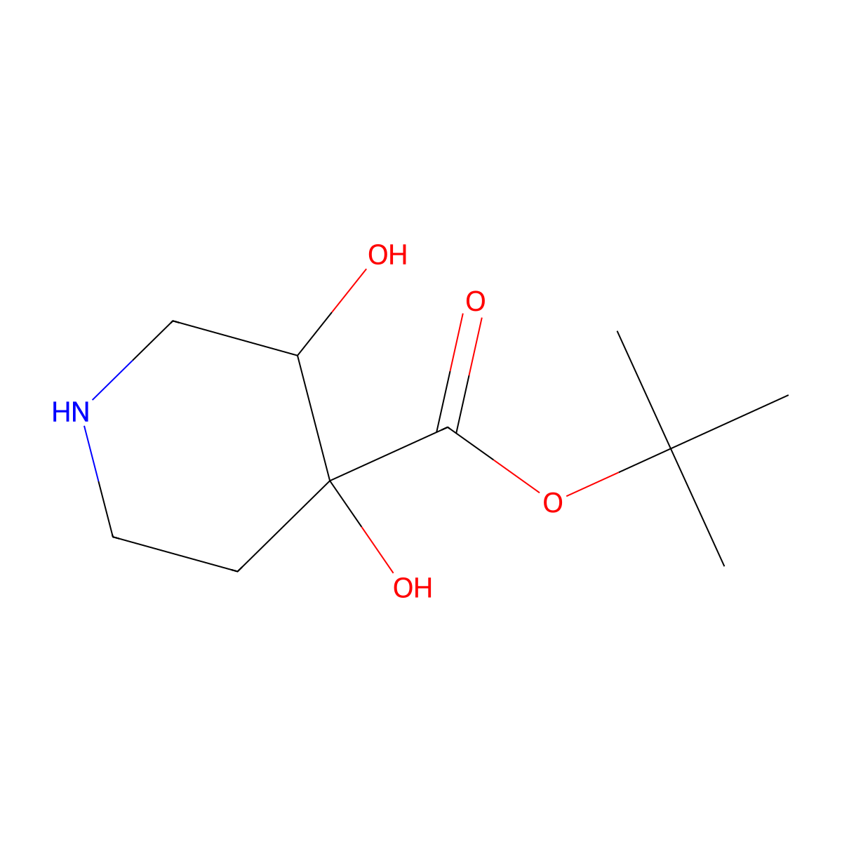 rac-tert-butyl (3R,4S)-3,4-dihydroxypiperidine-4-carboxylate molecular structure, CAS 2580113-48-8