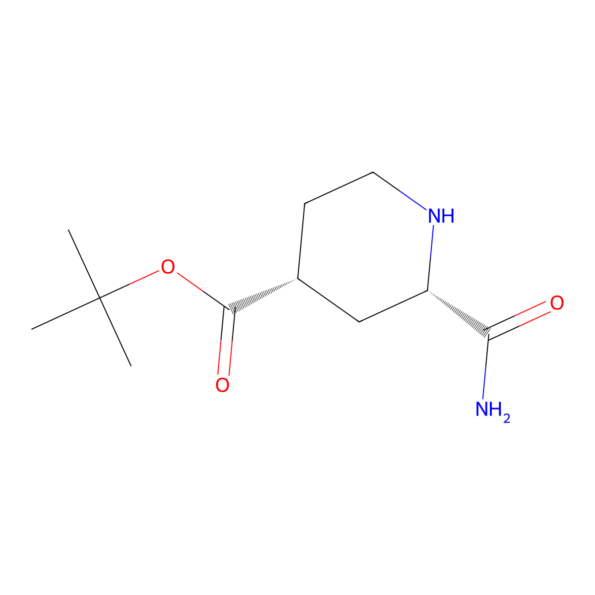 rac-tert-butyl (2R,4S)-2-carbamoylpiperidine-4-carboxylate molecular structure, CAS 2580113-71-7