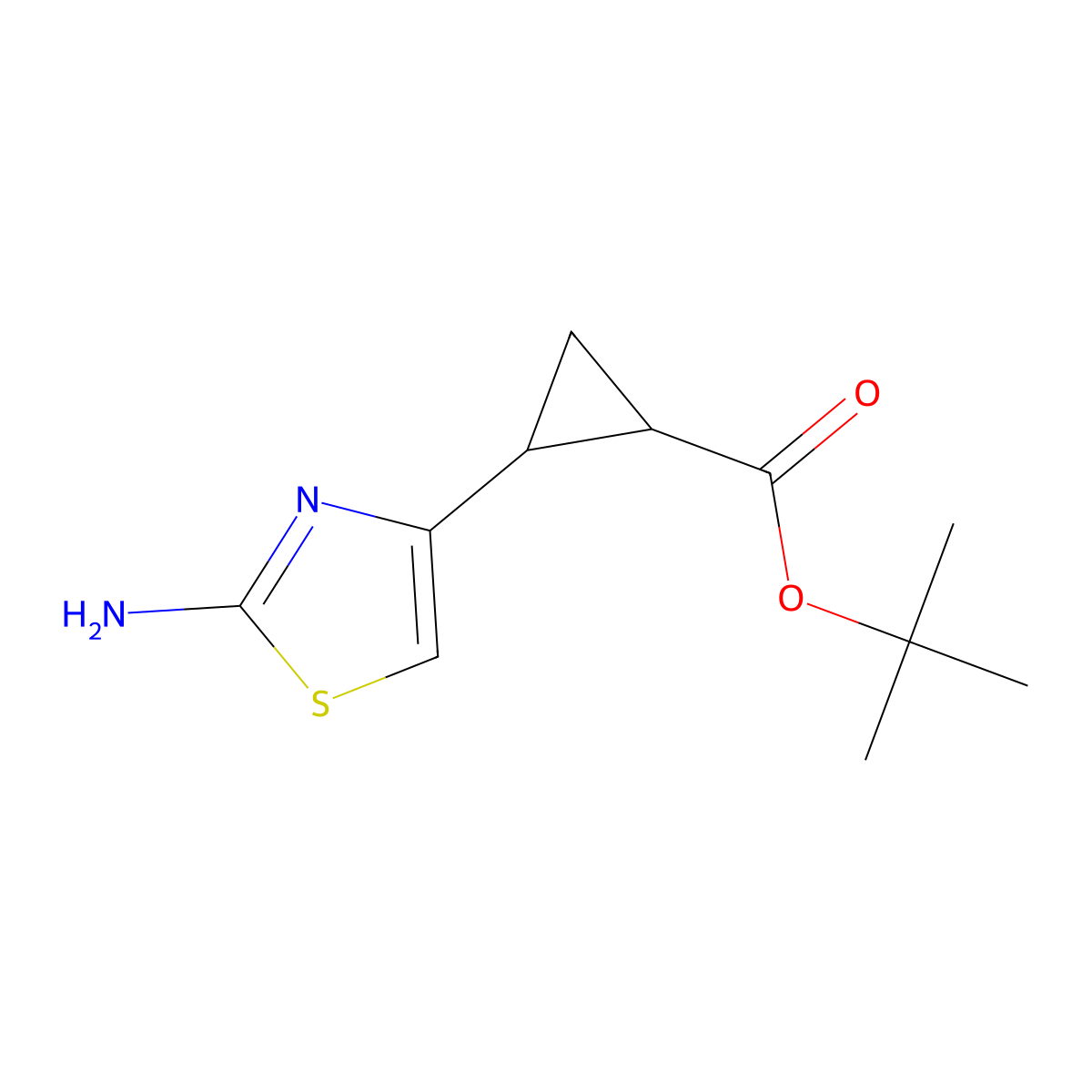rac-tert-butyl (1R,2R)-2-(2-amino-1,3-thiazol-4-yl)cyclopropane-1-carboxylate molecular structure, CAS 2580113-76-2