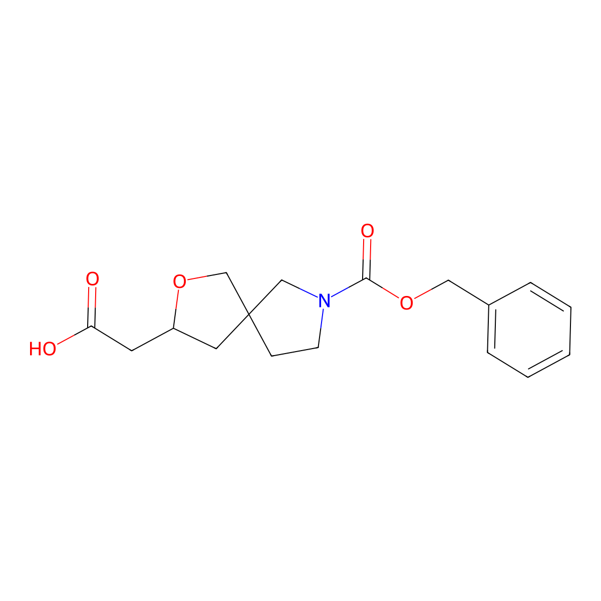 rac-2-[(3R,5S)-7-[(benzyloxy)carbonyl]-2-oxa-7-azaspiro[4.4]nonan-3-yl]acetic acid molecular structure, CAS 2580113-81-9